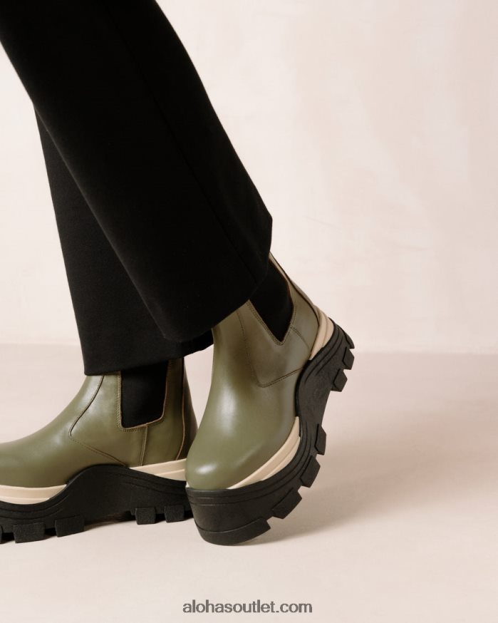 mulheres xadrez fênix - botas de couro verde Alohas 4P88ZX575 azeitona empoeirada xadrez