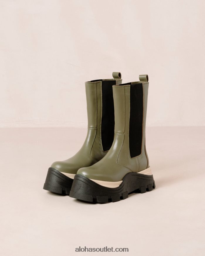 mulheres xadrez fênix - botas de couro verde Alohas 4P88ZX575 azeitona empoeirada xadrez