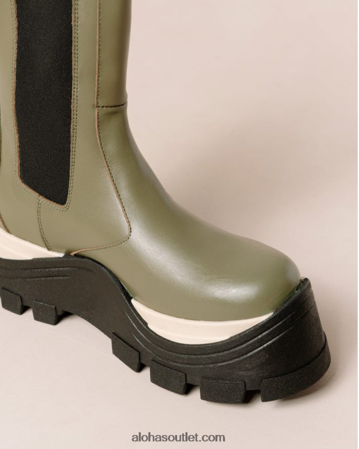 mulheres xadrez fênix - botas de couro verde Alohas 4P88ZX575 azeitona empoeirada xadrez