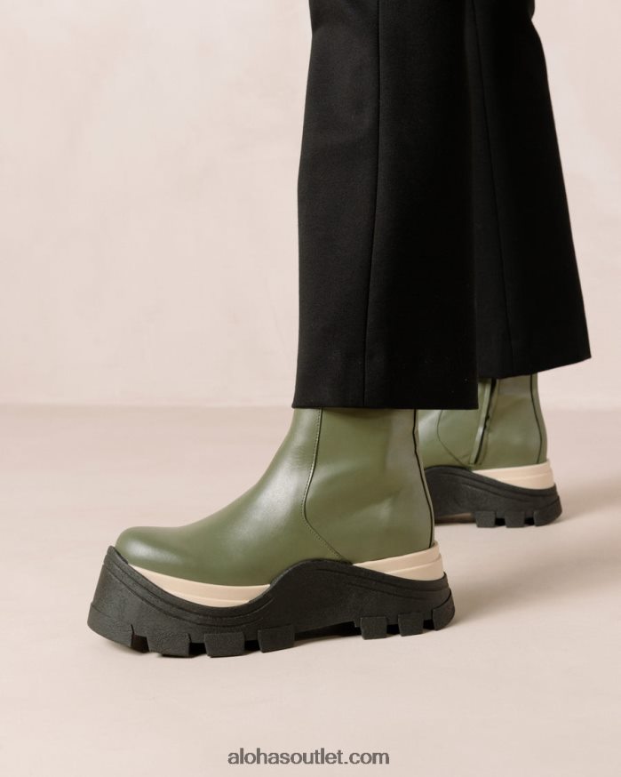 mulheres xadrez safira - botas de couro verde Alohas 4P88ZX330 azeitona empoeirada xadrez