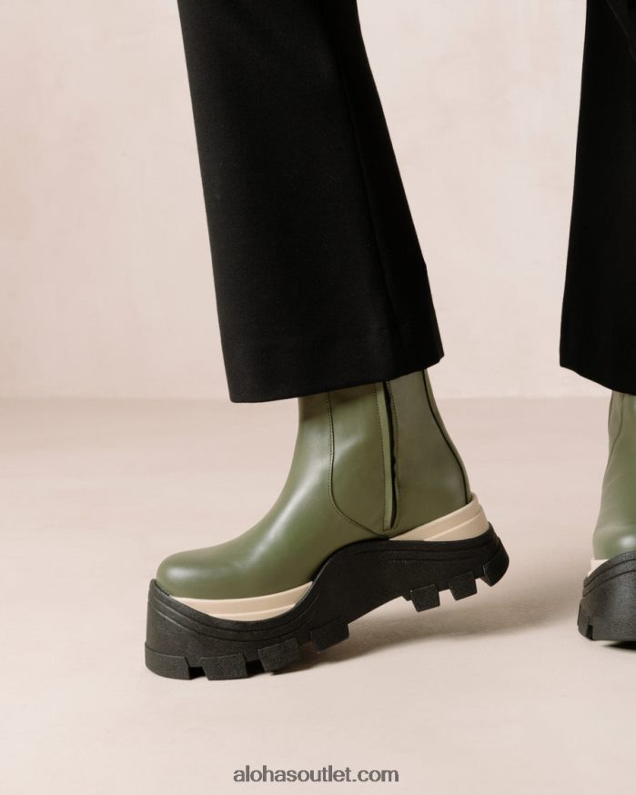 mulheres xadrez safira - botas de couro verde Alohas 4P88ZX330 azeitona empoeirada xadrez
