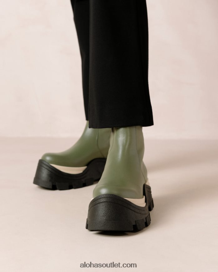 mulheres xadrez safira - botas de couro verde Alohas 4P88ZX330 azeitona empoeirada xadrez