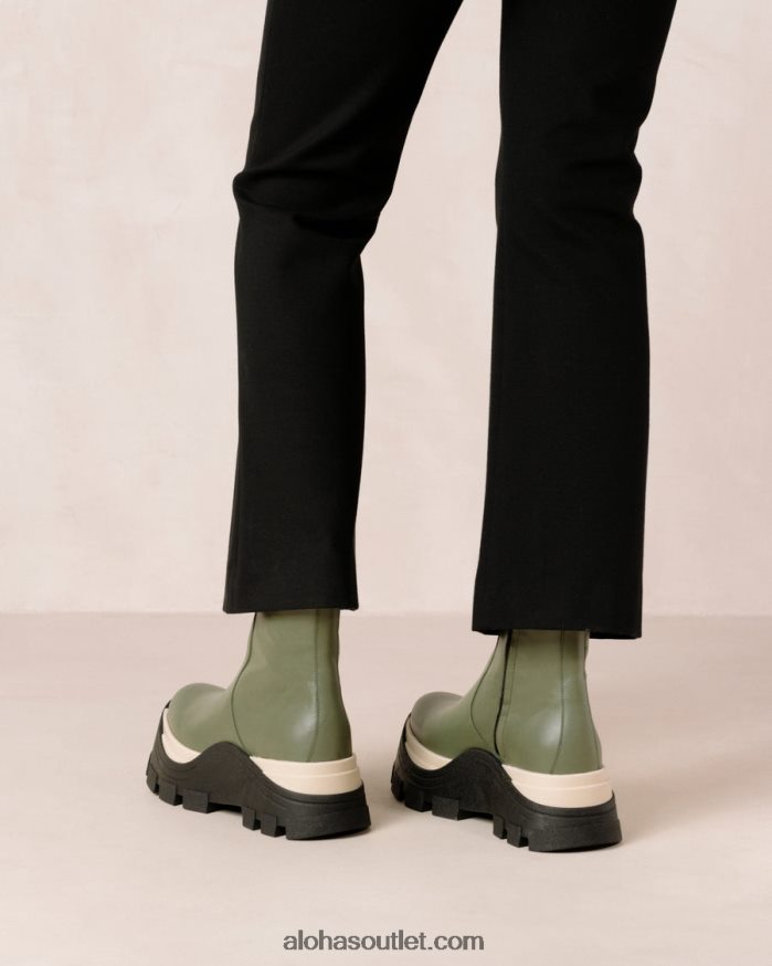 mulheres xadrez safira - botas de couro verde Alohas 4P88ZX330 azeitona empoeirada xadrez