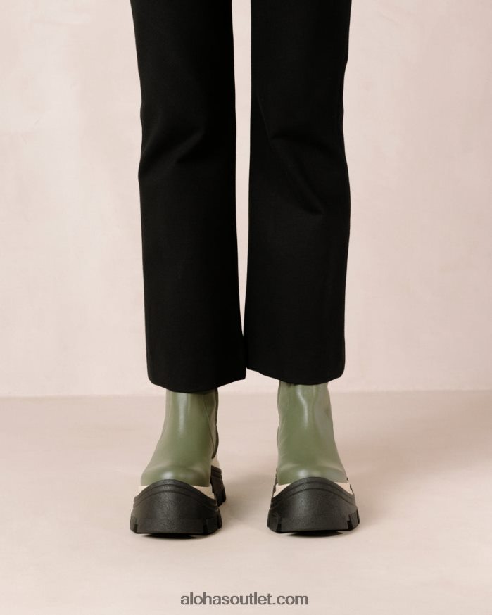 mulheres xadrez safira - botas de couro verde Alohas 4P88ZX330 azeitona empoeirada xadrez