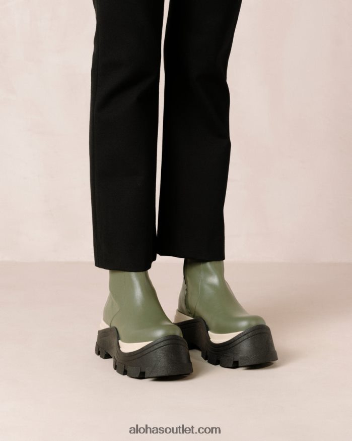 mulheres xadrez safira - botas de couro verde Alohas 4P88ZX330 azeitona empoeirada xadrez