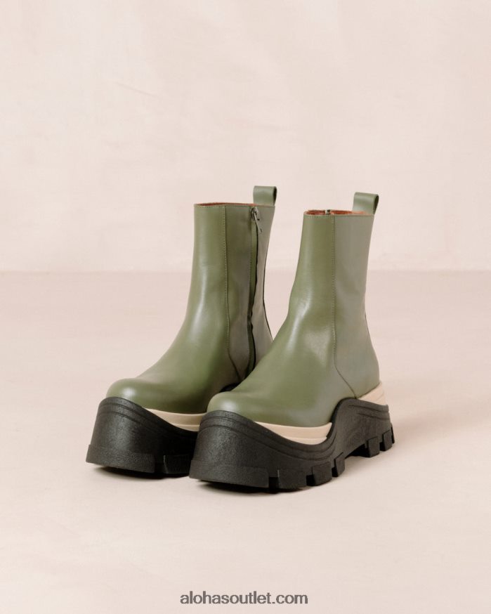 mulheres xadrez safira - botas de couro verde Alohas 4P88ZX330 azeitona empoeirada xadrez
