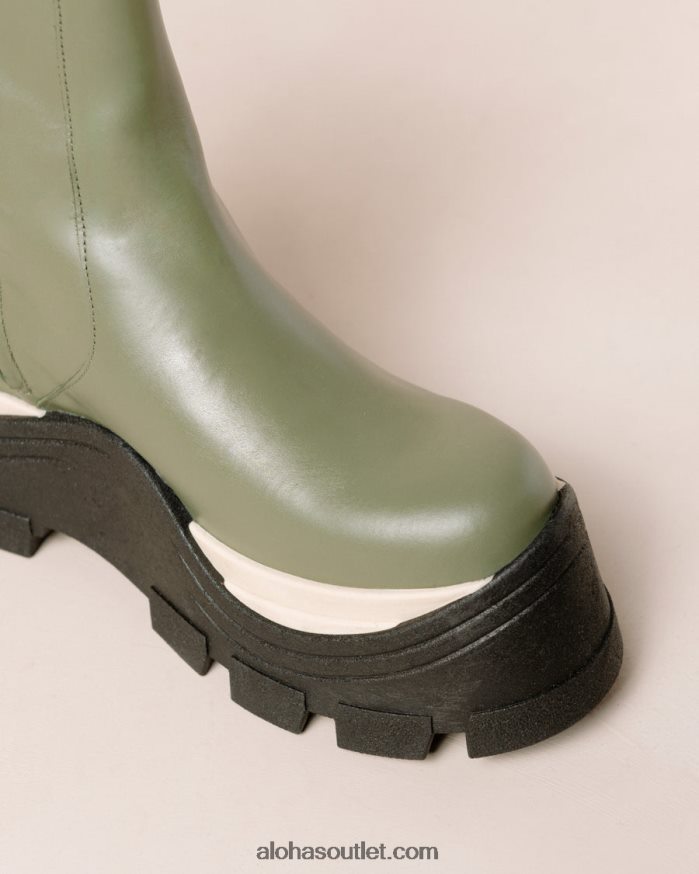 mulheres xadrez safira - botas de couro verde Alohas 4P88ZX330 azeitona empoeirada xadrez
