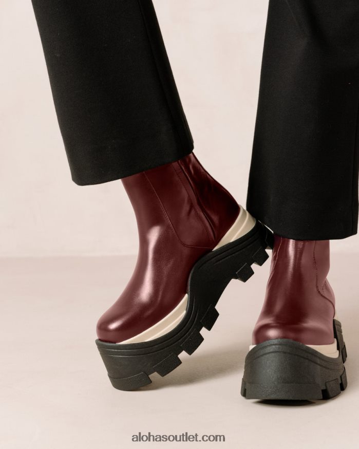 mulheres xadrez safira - botas de couro vermelho Alohas 4P88ZX329 xadrez vinho bordô