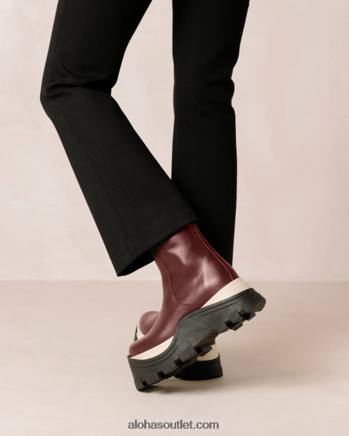 mulheres xadrez safira - botas de couro vermelho Alohas 4P88ZX329 xadrez vinho bordô