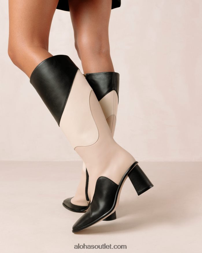 mulheres caleidoscópio de patchwork leste - botas de couro preto e bege Alohas 4P88ZX39 caleidoscópio preto