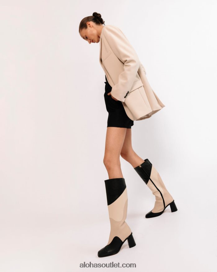 mulheres caleidoscópio de patchwork leste - botas de couro preto e bege Alohas 4P88ZX39 caleidoscópio preto