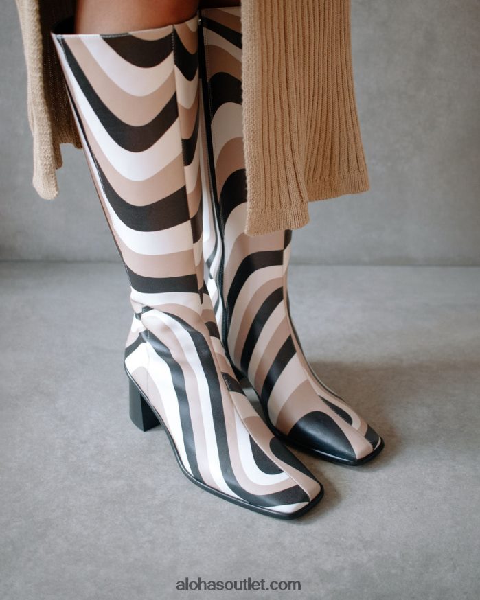 mulheres caleidoscópio oriental - botas altas pretas, brancas e bege Alohas 4P88ZX56 caleidoscópio pedra preta impressão bege
