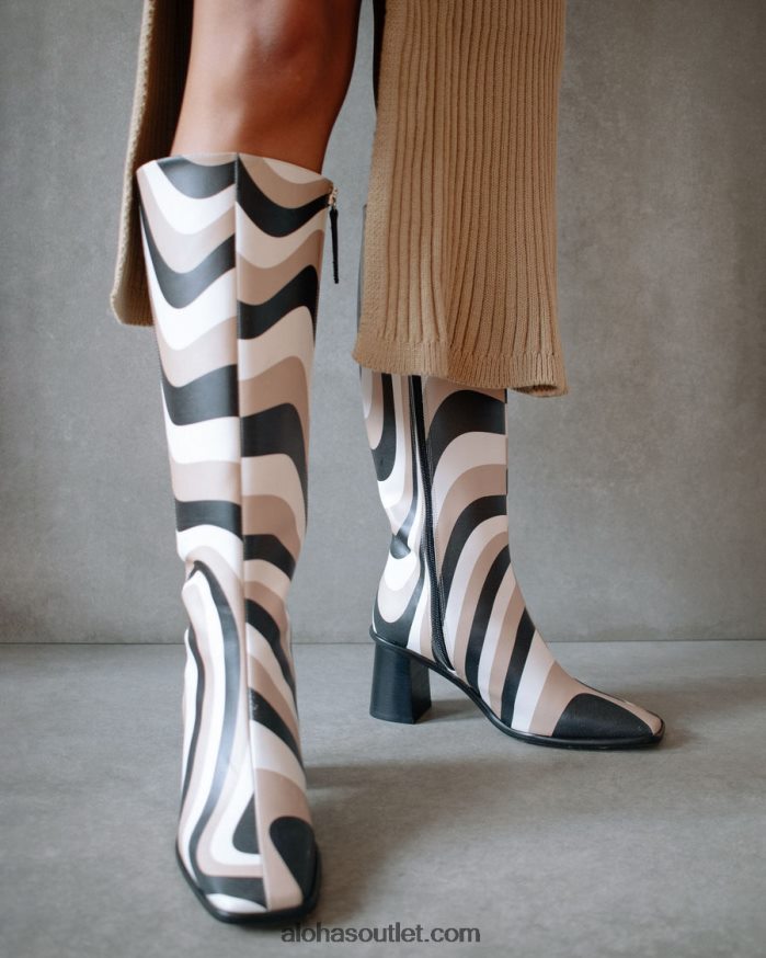 mulheres caleidoscópio oriental - botas altas pretas, brancas e bege Alohas 4P88ZX56 caleidoscópio pedra preta impressão bege