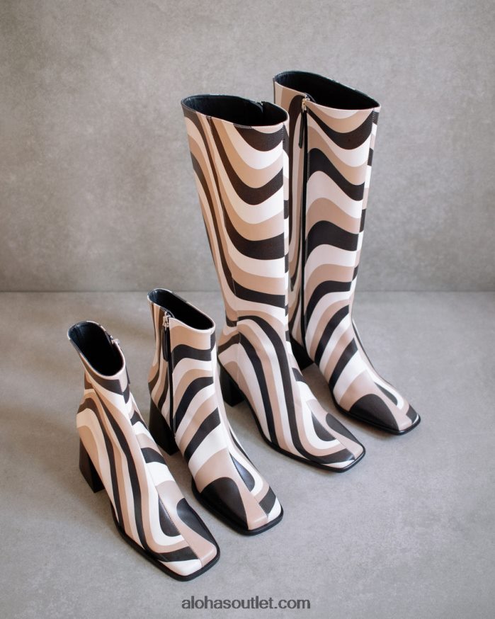 mulheres caleidoscópio oriental - botas altas pretas, brancas e bege Alohas 4P88ZX56 caleidoscópio pedra preta impressão bege