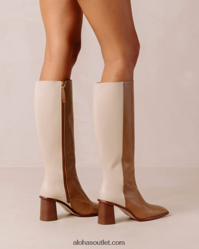 mulheres east - botas de couro branco e marrom Alohas 4P88ZX35 creme de camelo