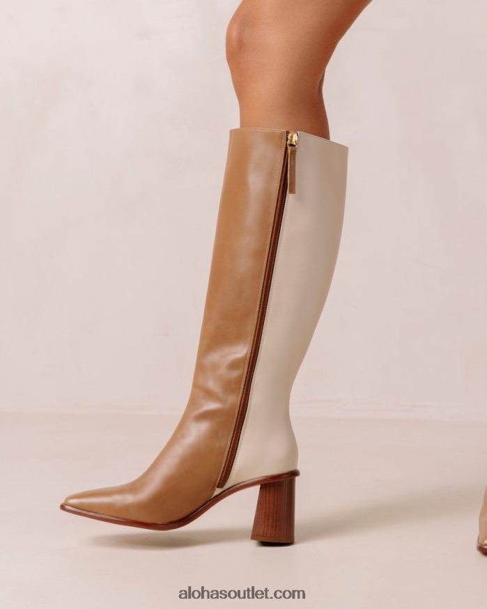 mulheres east - botas de couro branco e marrom Alohas 4P88ZX35 creme de camelo