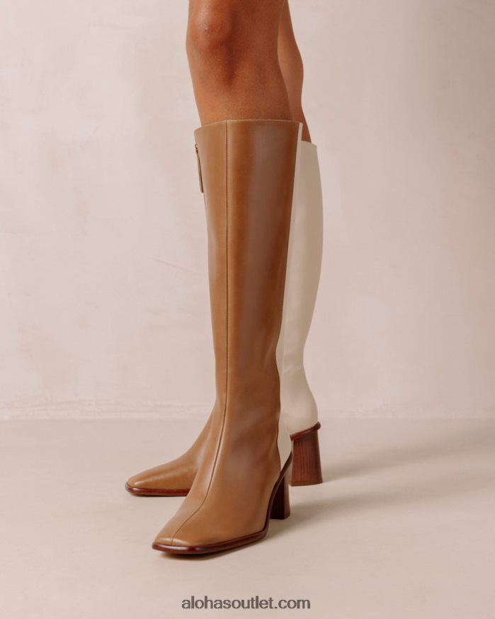 mulheres east - botas de couro branco e marrom Alohas 4P88ZX35 creme de camelo