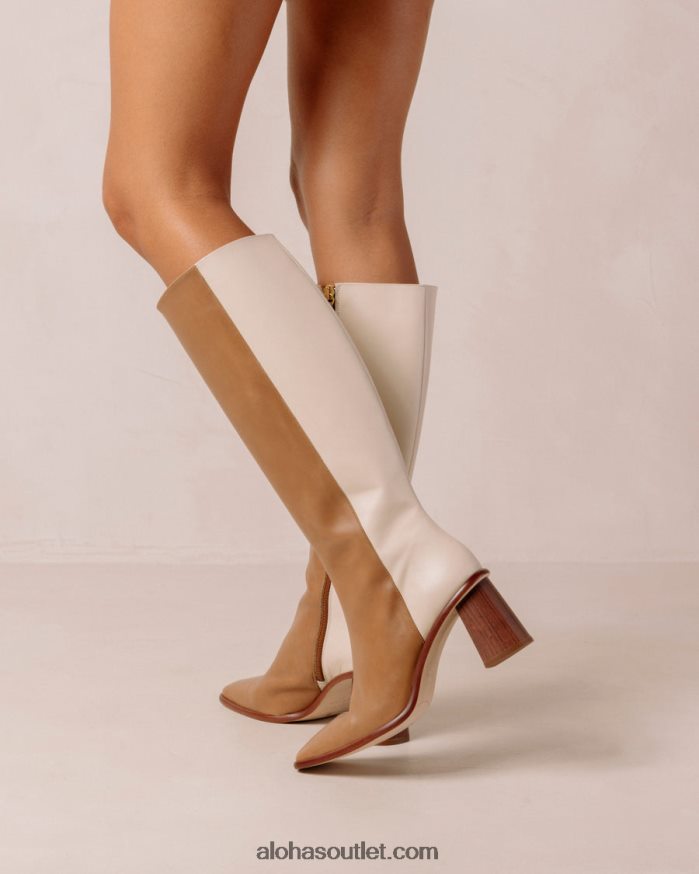 mulheres east - botas de couro branco e marrom Alohas 4P88ZX35 creme de camelo