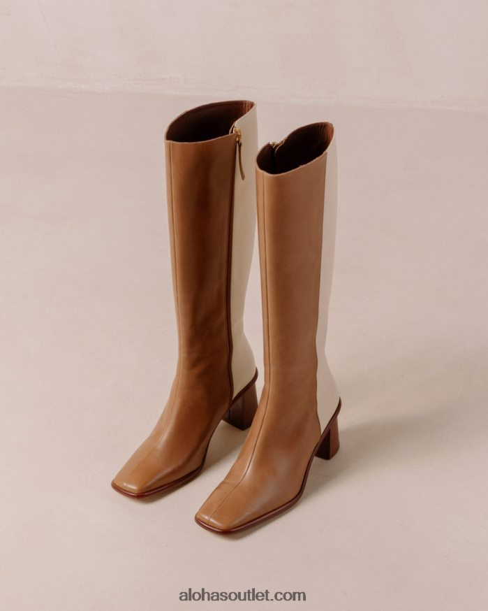 mulheres east - botas de couro branco e marrom Alohas 4P88ZX35 creme de camelo