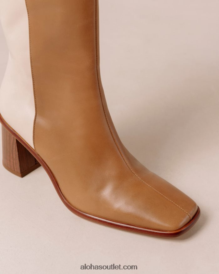 mulheres east - botas de couro branco e marrom Alohas 4P88ZX35 creme de camelo