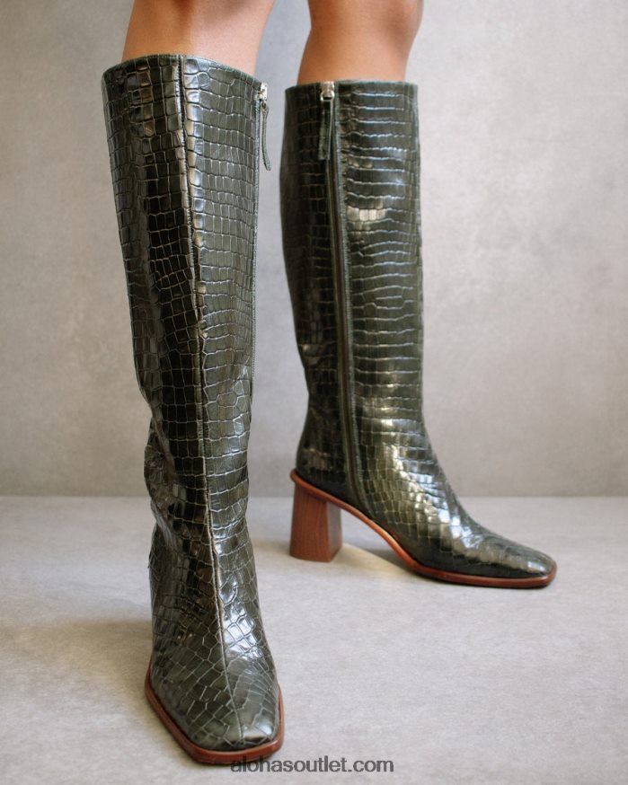 mulheres east croco - botas de couro verde Alohas 4P88ZX50 floresta de crocodilos