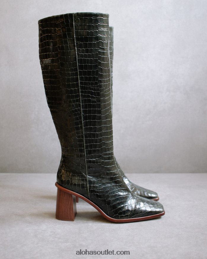 mulheres east croco - botas de couro verde Alohas 4P88ZX50 floresta de crocodilos