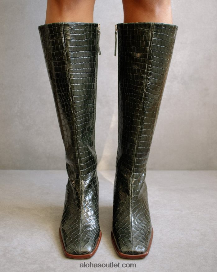 mulheres east croco - botas de couro verde Alohas 4P88ZX50 floresta de crocodilos