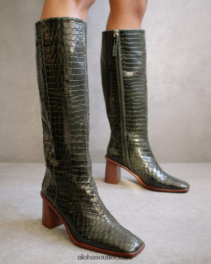 mulheres east croco - botas de couro verde Alohas 4P88ZX50 floresta de crocodilos