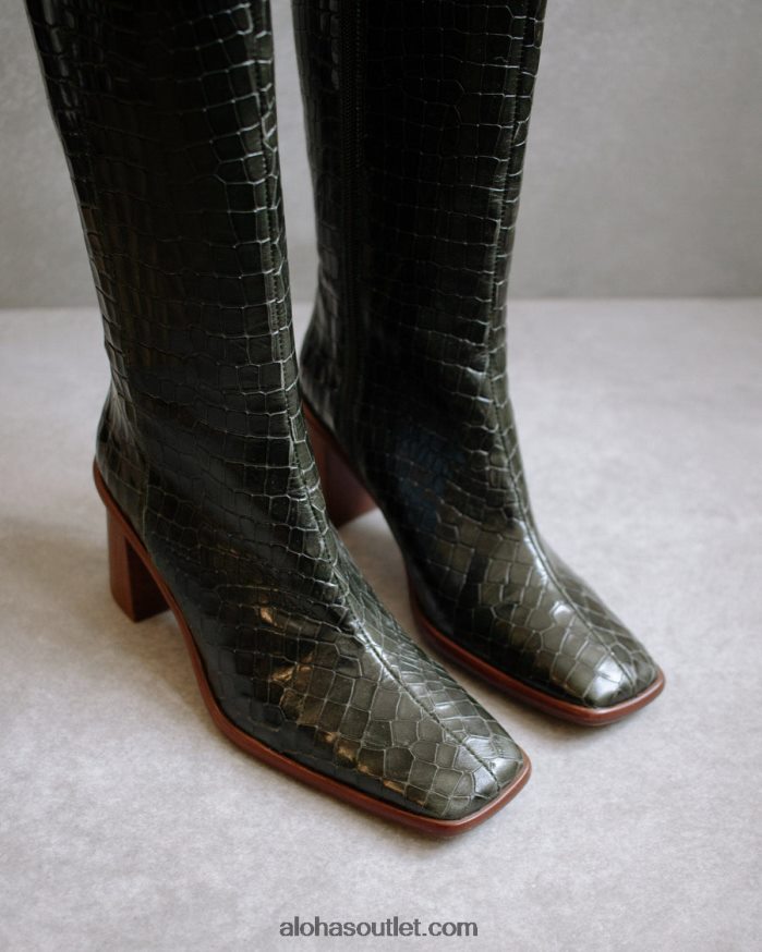 mulheres east croco - botas de couro verde Alohas 4P88ZX50 floresta de crocodilos