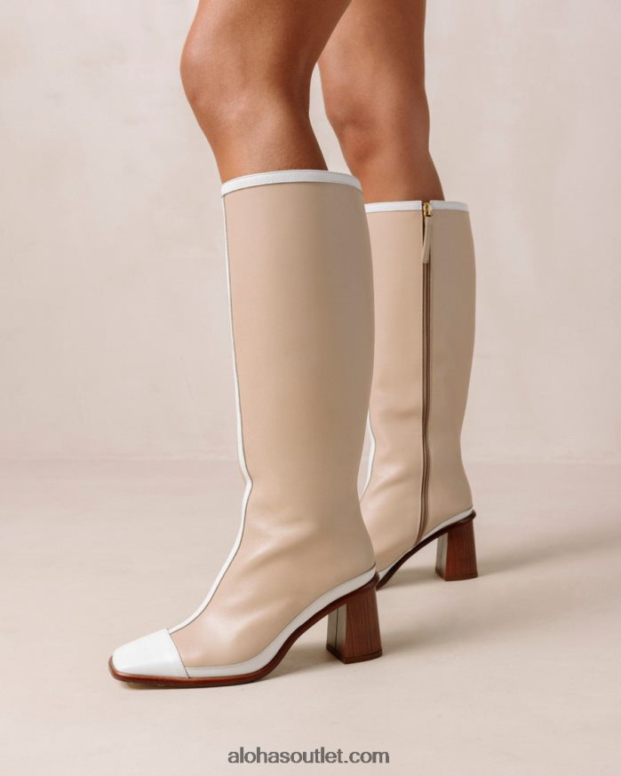 mulheres east retro - botas de couro branco e bege Alohas 4P88ZX38 pedra bege branco brilhante