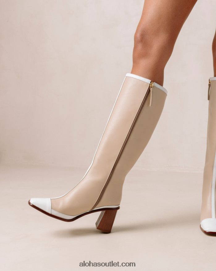 mulheres east retro - botas de couro branco e bege Alohas 4P88ZX38 pedra bege branco brilhante