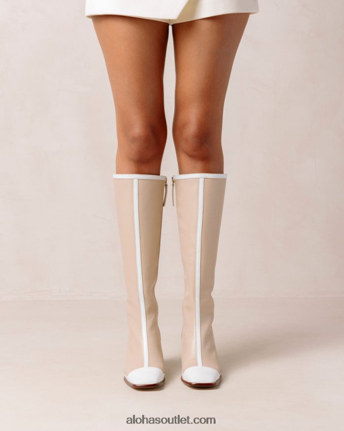 mulheres east retro - botas de couro branco e bege Alohas 4P88ZX38 pedra bege branco brilhante