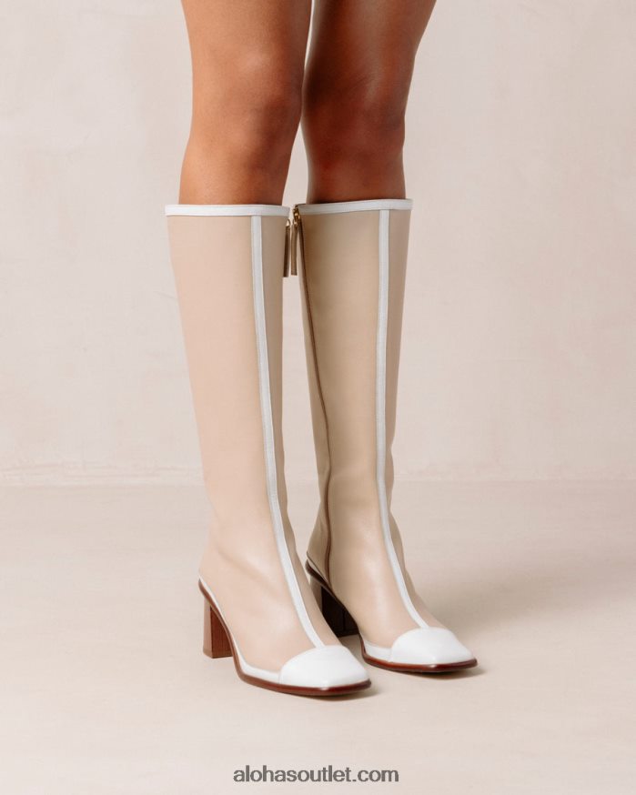 mulheres east retro - botas de couro branco e bege Alohas 4P88ZX38 pedra bege branco brilhante