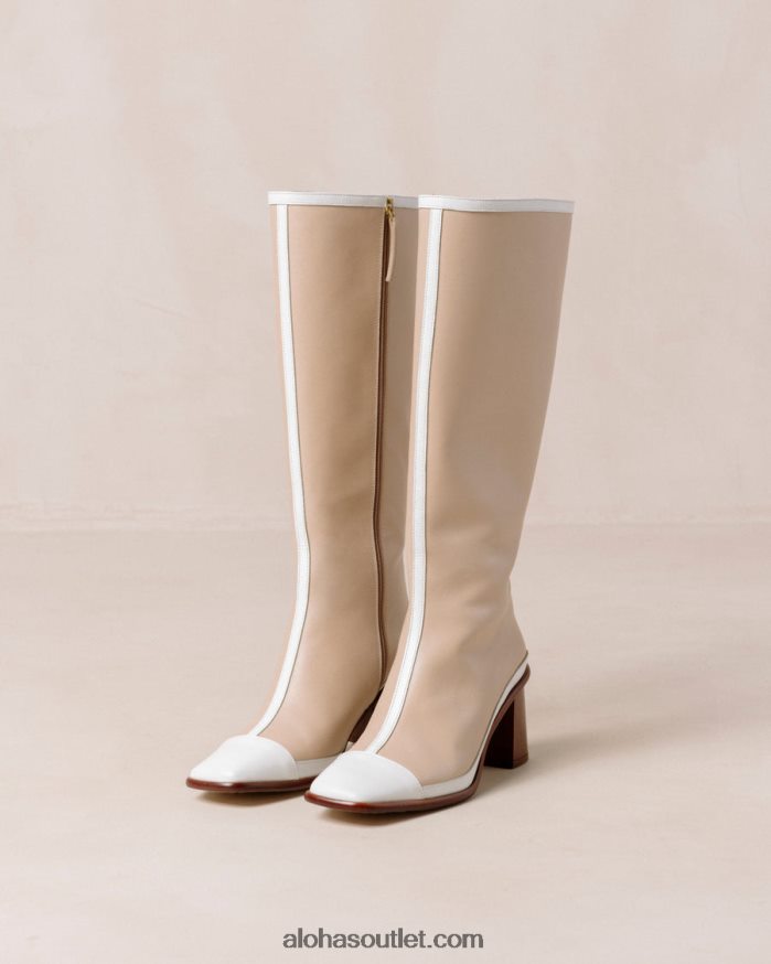 mulheres east retro - botas de couro branco e bege Alohas 4P88ZX38 pedra bege branco brilhante