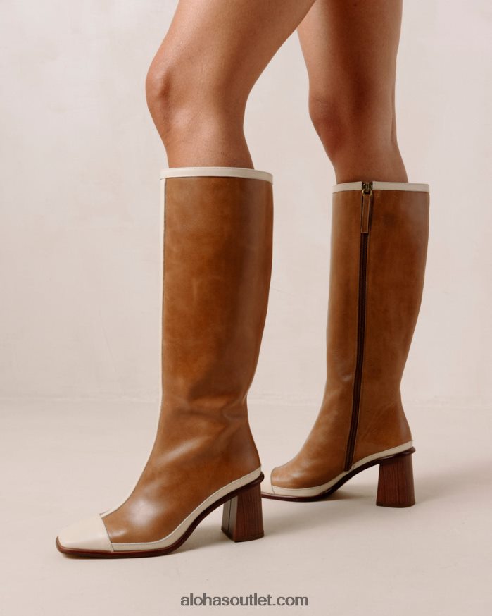 mulheres east retro - botas de couro branco e marrom Alohas 4P88ZX352 creme de camelo