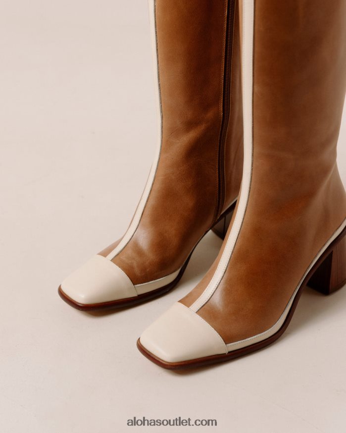 mulheres east retro - botas de couro branco e marrom Alohas 4P88ZX352 creme de camelo