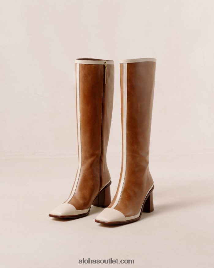 mulheres east retro - botas de couro branco e marrom Alohas 4P88ZX352 creme de camelo
