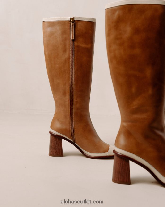 mulheres east retro - botas de couro branco e marrom Alohas 4P88ZX352 creme de camelo