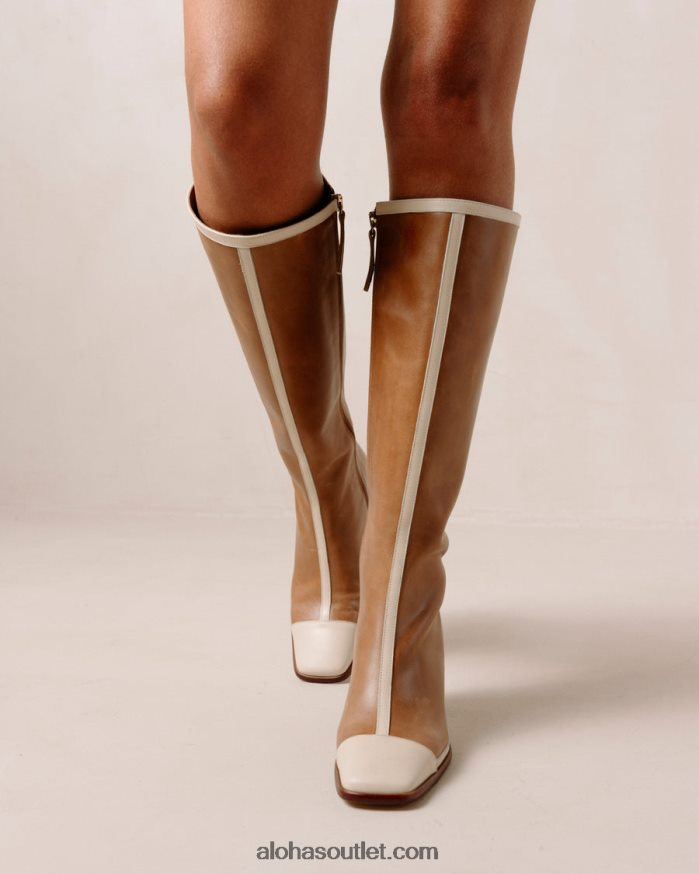 mulheres east retro - botas de couro branco e marrom Alohas 4P88ZX352 creme de camelo