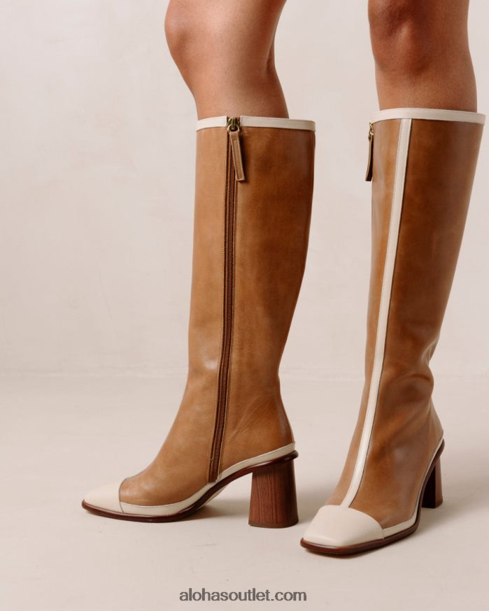 mulheres east retro - botas de couro branco e marrom Alohas 4P88ZX352 creme de camelo