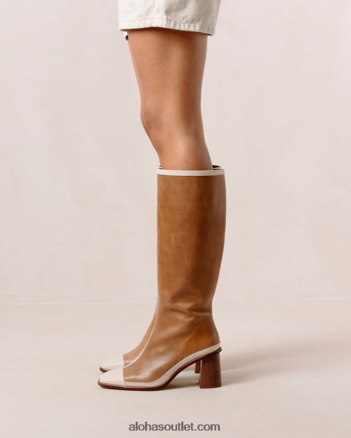 mulheres east retro - botas de couro branco e marrom Alohas 4P88ZX352 creme de camelo