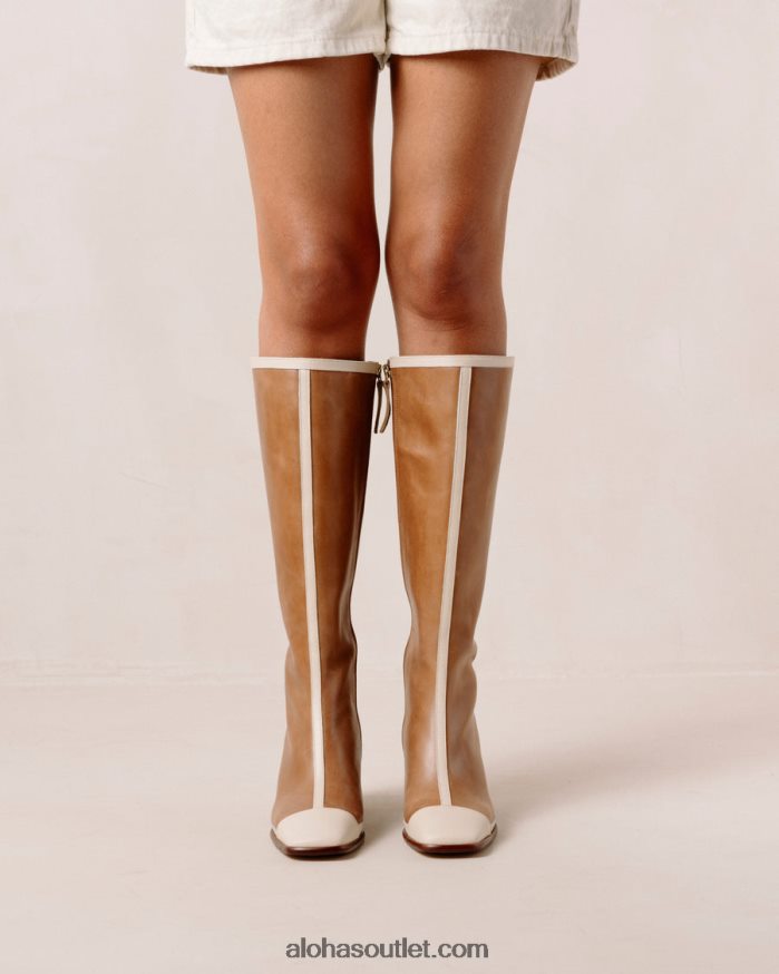mulheres east retro - botas de couro branco e marrom Alohas 4P88ZX352 creme de camelo