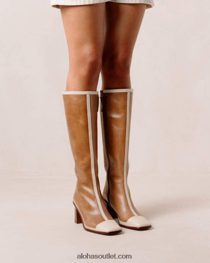 mulheres east retro - botas de couro branco e marrom Alohas 4P88ZX352 creme de camelo