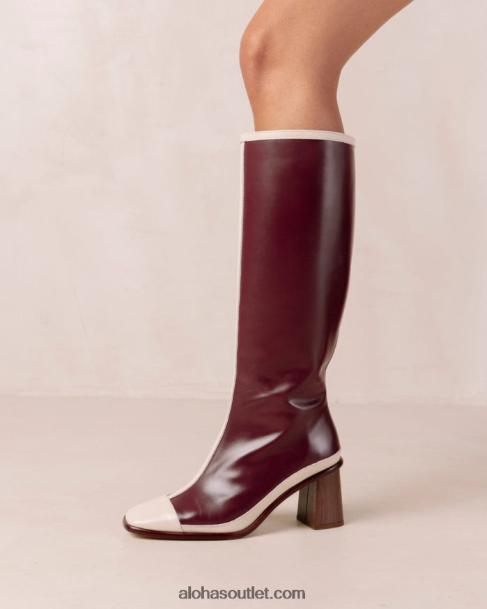 mulheres east retro - botas de couro branco e vermelho Alohas 4P88ZX351 creme bordô escuro/vinho retrô bicolor creme bordô