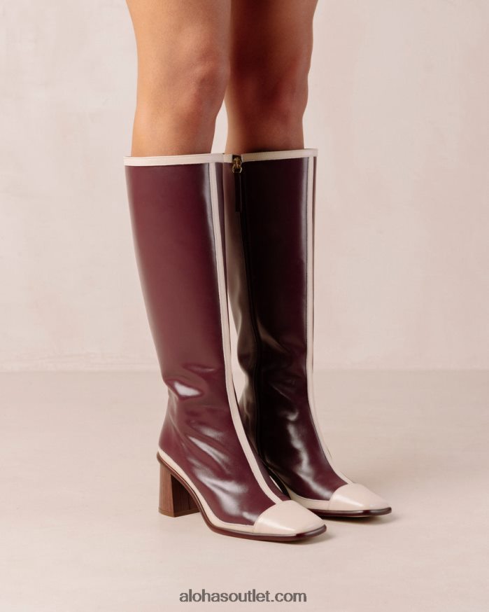mulheres east retro - botas de couro branco e vermelho Alohas 4P88ZX351 creme bordô escuro/vinho retrô bicolor creme bordô