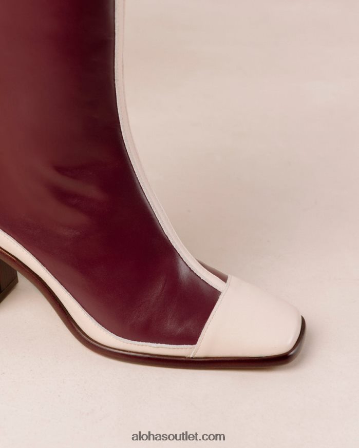 mulheres east retro - botas de couro branco e vermelho Alohas 4P88ZX351 creme bordô escuro/vinho retrô bicolor creme bordô