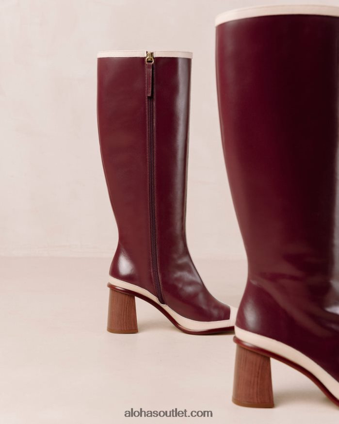 mulheres east retro - botas de couro branco e vermelho Alohas 4P88ZX351 creme bordô escuro/vinho retrô bicolor creme bordô