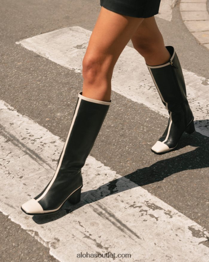 mulheres east retro - botas de couro preto e branco Alohas 4P88ZX353 creme preto