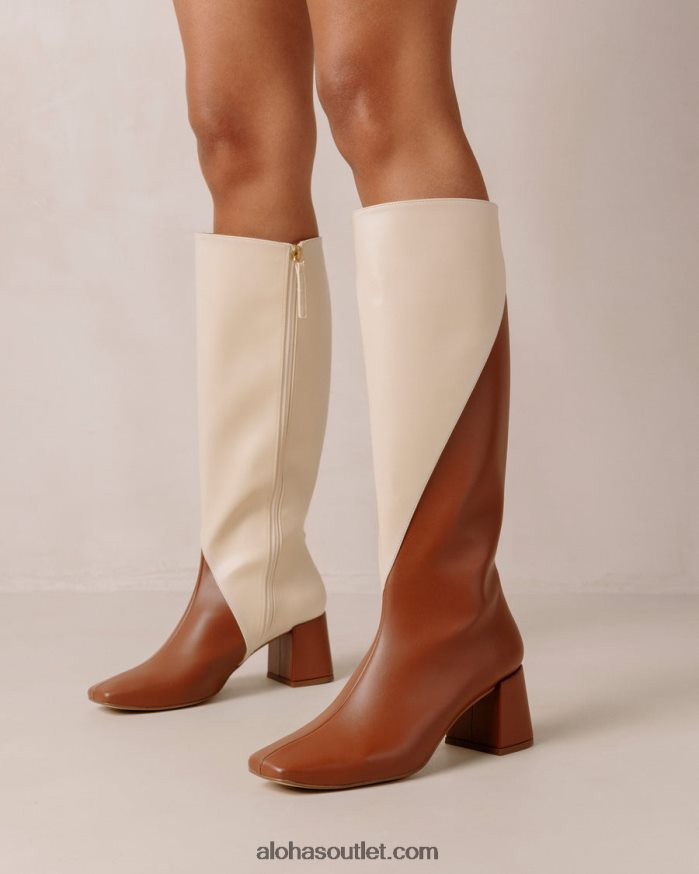 mulheres giz - botas de couro vegan branco e marrom Alohas 4P88ZX104 gengibre marrom branco quente