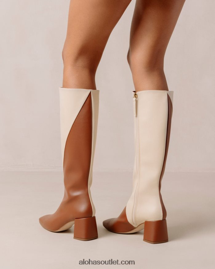 mulheres giz - botas de couro vegan branco e marrom Alohas 4P88ZX104 gengibre marrom branco quente